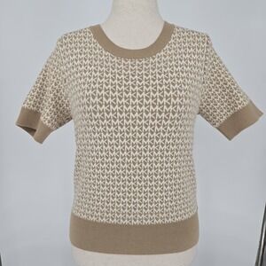 MICHAEL Michael KORS Women's MK Logo Long Sleeve Knit Sweater Brown Size L NWT